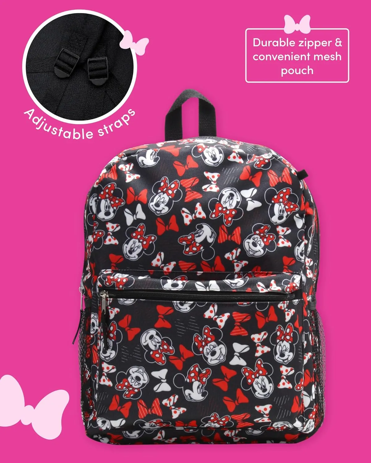 Kids Backpack - 16" School Bookbag - Disney Minnie, Mickey Mouse, Marvel Avengers: Kindergarten, Elementary, Size One Size, Minnie Allover