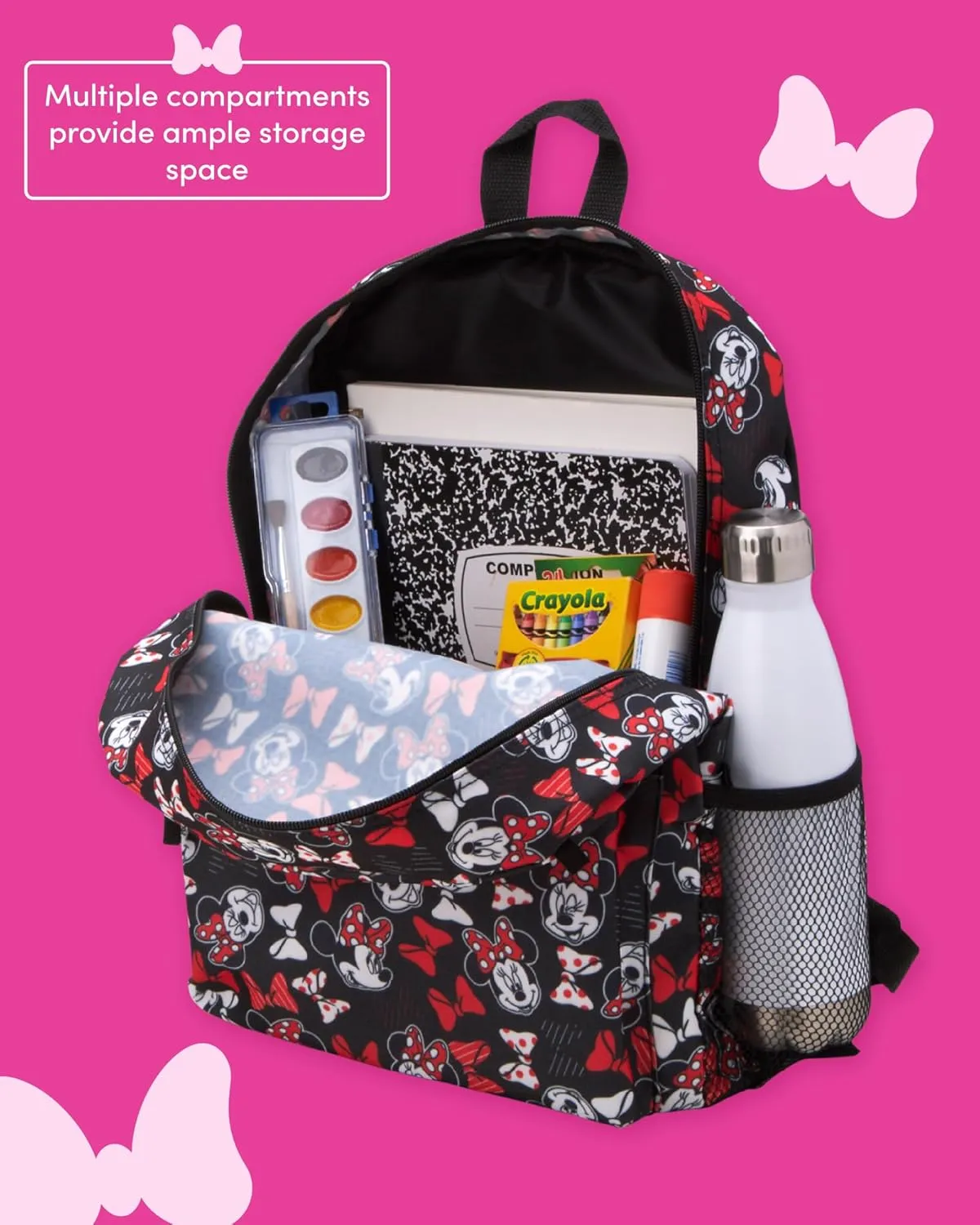 Kids Backpack - 16" School Bookbag - Disney Minnie, Mickey Mouse, Marvel Avengers: Kindergarten, Elementary, Size One Size, Minnie Allover