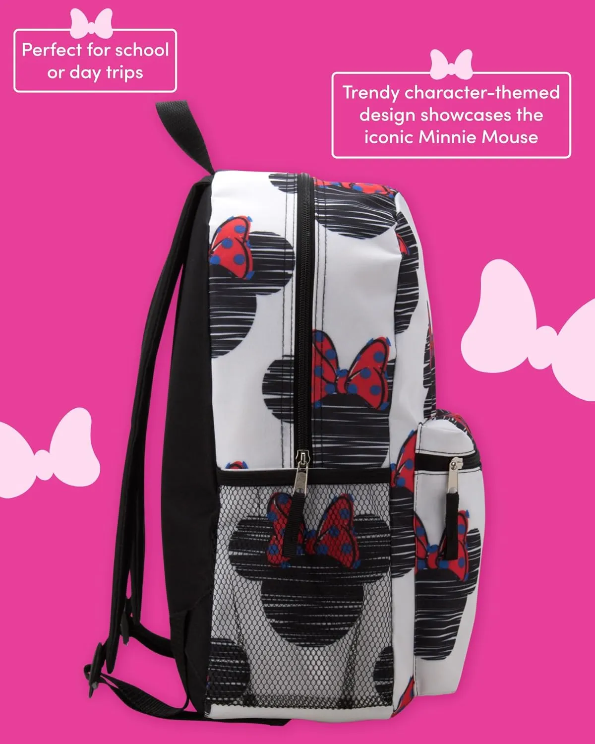 Kids Backpack - 16" School Bookbag - Disney Minnie, Mickey Mouse, Marvel Avengers: Kindergarten, Elementary, Size One Size, Minnie White