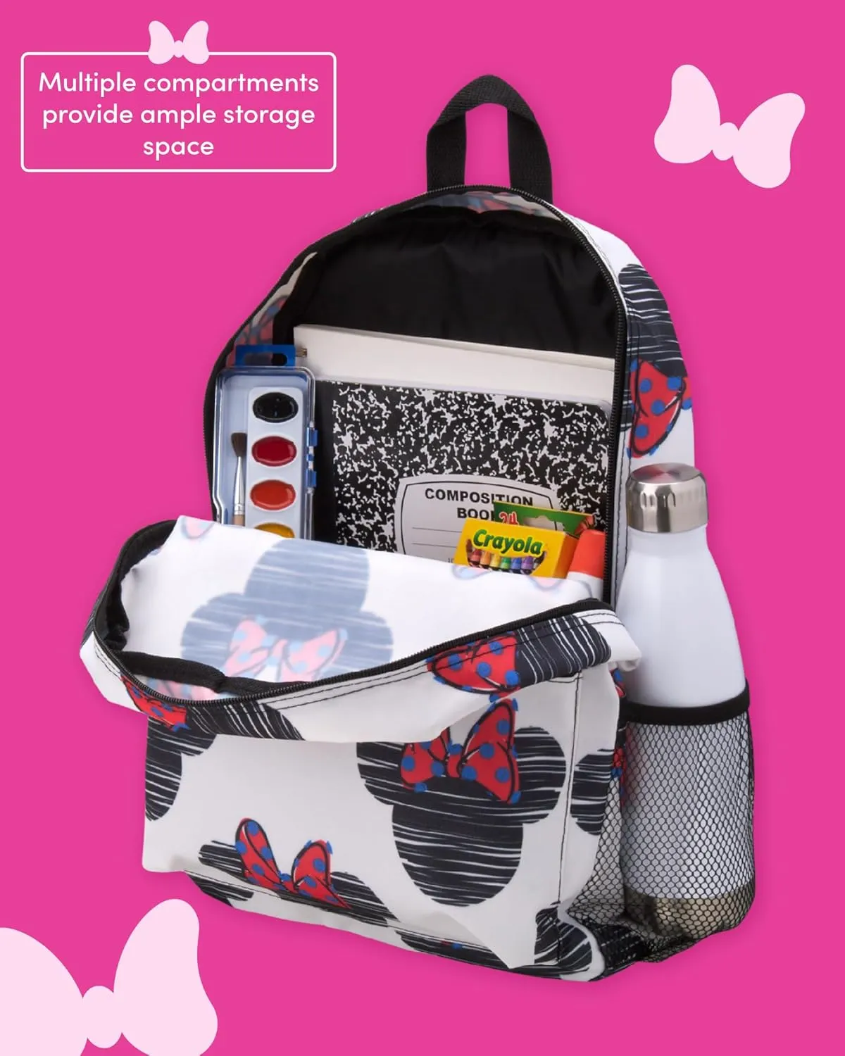 Kids Backpack - 16" School Bookbag - Disney Minnie, Mickey Mouse, Marvel Avengers: Kindergarten, Elementary, Size One Size, Minnie White