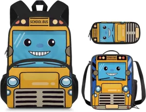 Kids Backpack Boys Cute Car Backpack and Lunch Bag Set Aesthetic School Bag for Girls 8 Years School Shoulder Bags with Two Sides Pockets for Bottle and Umbrella