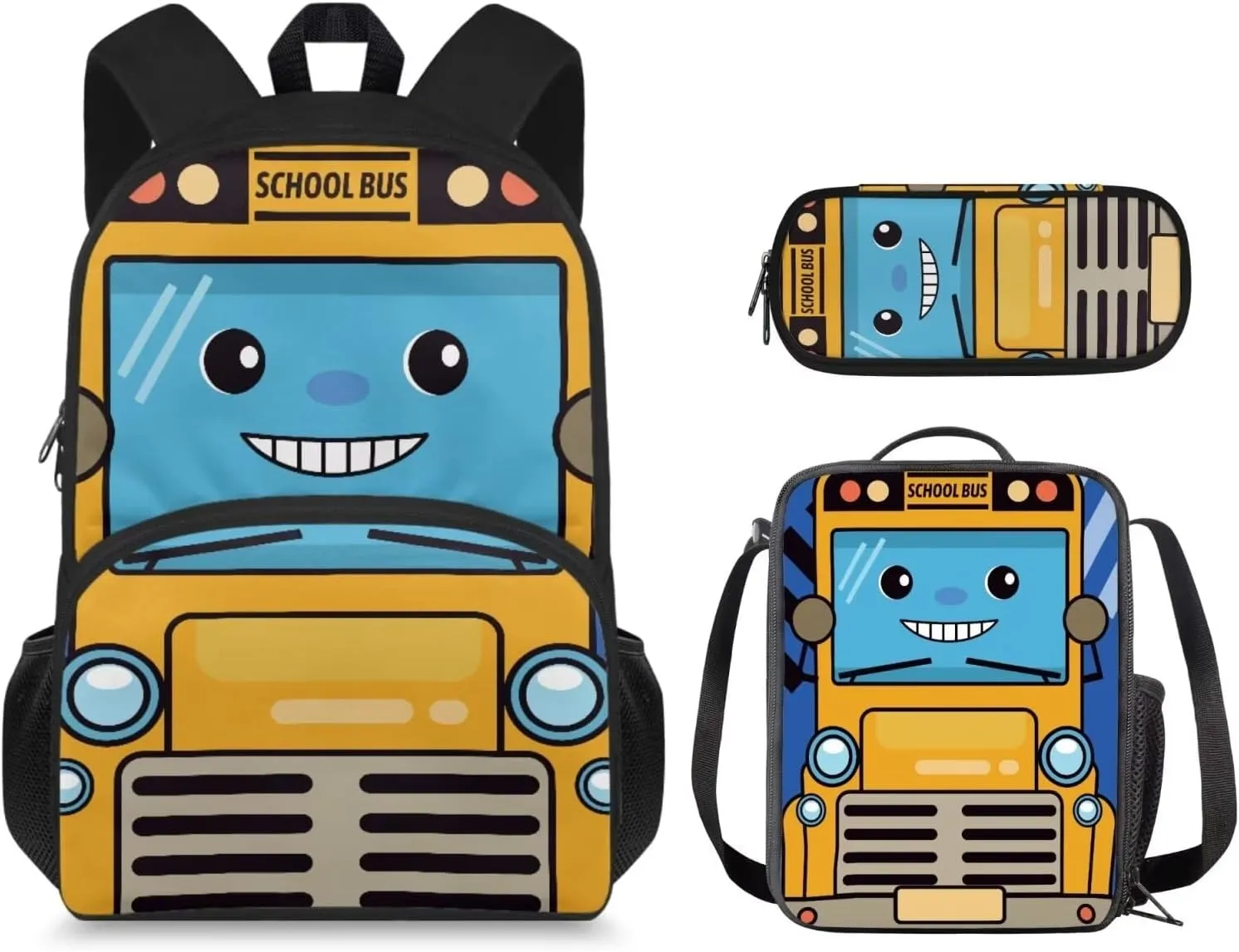 Kids Backpack Boys Cute Car Backpack and Lunch Bag Set Aesthetic School Bag for Girls 8 Years School Shoulder Bags with Two Sides Pockets for Bottle and Umbrella
