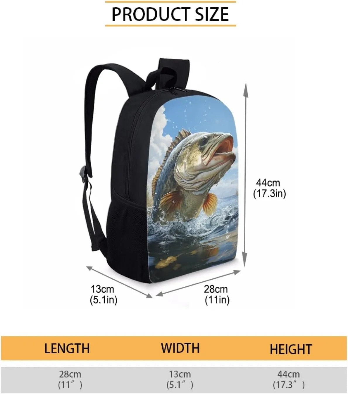 Kids Backpack Print School Bookbag Travel bag for Elementary Students Teens Girls Boys (Bass Fish)