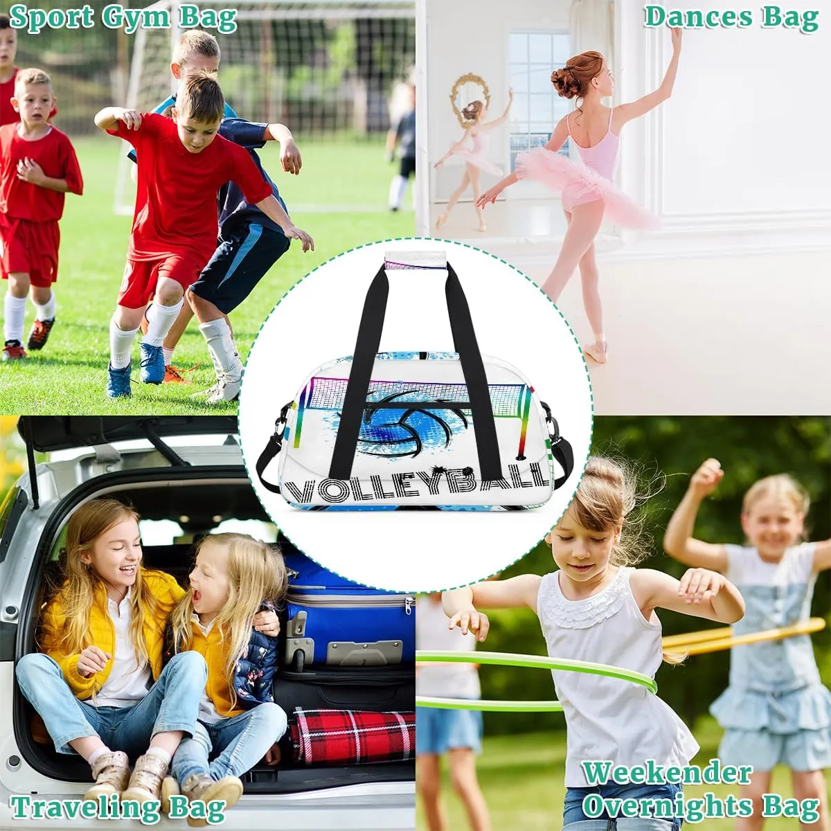 Kids Duffel Bag Art Swirl Volleyball Ball,Sport Gym Bag for Boys Girls,Weekender Overnight Tote Bag Carry On Duffel Bag