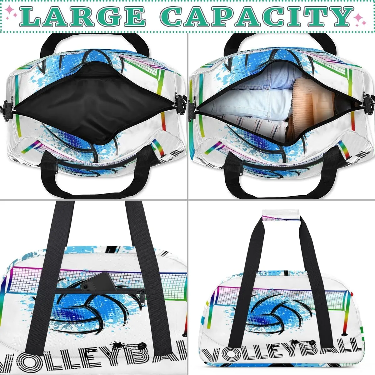 Kids Duffel Bag Art Swirl Volleyball Ball,Sport Gym Bag for Boys Girls,Weekender Overnight Tote Bag Carry On Duffel Bag