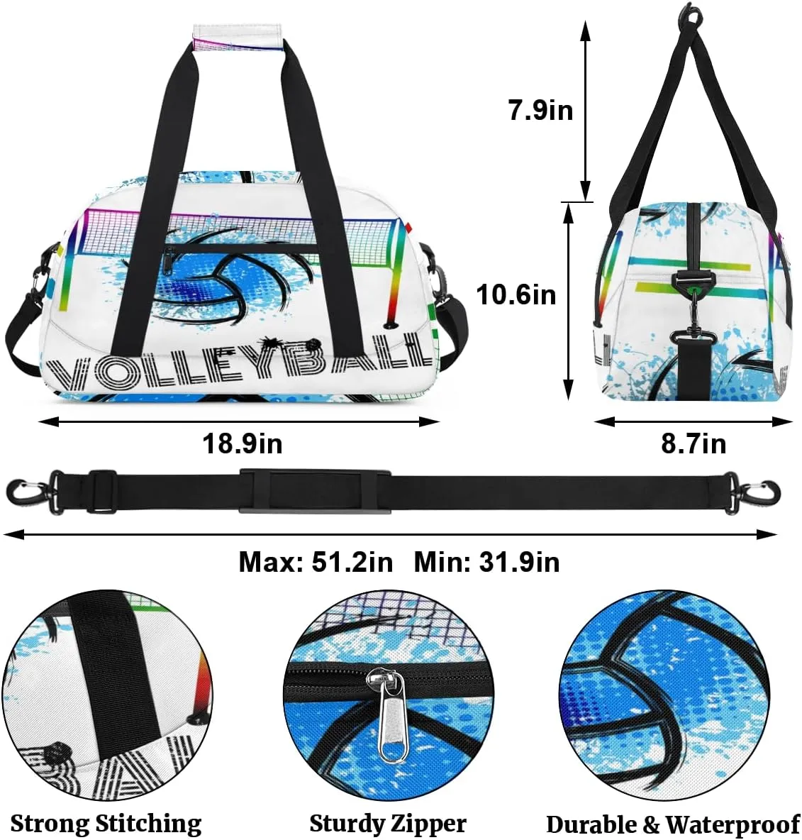 Kids Duffel Bag Art Swirl Volleyball Ball,Sport Gym Bag for Boys Girls,Weekender Overnight Tote Bag Carry On Duffel Bag