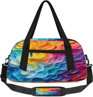 Kids Gym Bag with Adjustable Shoulder Strap, Abstract Geometric Colorful Ripples Boys & Girls Travel Sport Duffle Bag School for Overnight Travel Bag