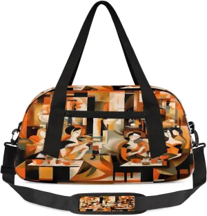 Kids Gym Bag with Adjustable Shoulder Strap, Abstract Women Dining Boys & Girls Travel Sport Duffle Bag School for Overnight Travel Bag