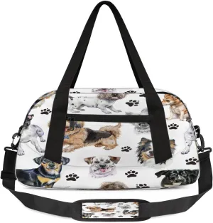 Kids Gym Bag with Adjustable Shoulder Strap, Cute Dog Puppy Pets Domestic Animals Boys & Girls Travel Sport Duffle Bag School for Overnight Travel Bag