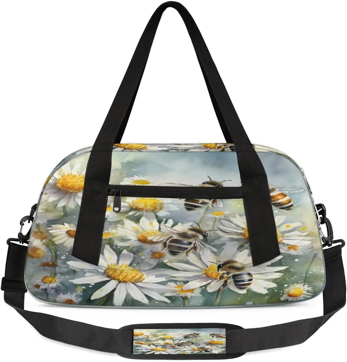 Kids Gym Bag with Adjustable Shoulder Strap, White Daisy Bees Collect Honey Boys & Girls Travel Sport Duffle Bag School for Overnight Travel Bag