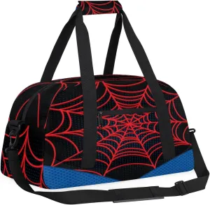Kids Overnighter Duffel Bags for Boys Girls, Carry-On Size Sports Gym Bag for School Practice or Overnight Travel Weekender Sleepover Workout Tote Bag (Black Spider Web)