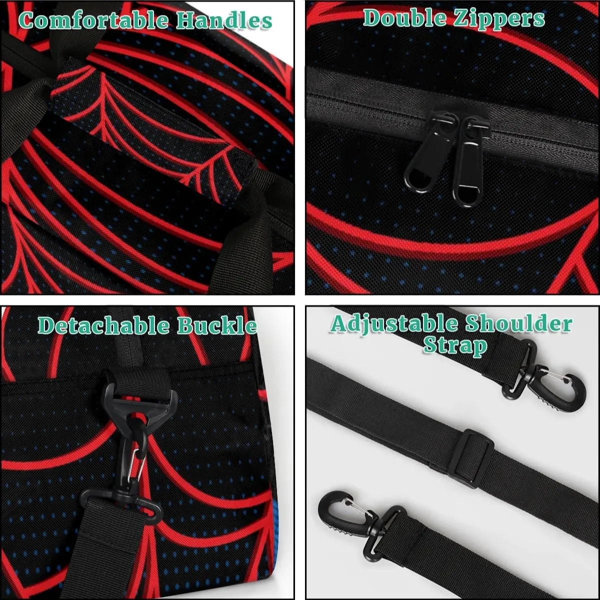 Kids Overnighter Duffel Bags for Boys Girls, Carry-On Size Sports Gym Bag for School Practice or Overnight Travel Weekender Sleepover Workout Tote Bag (Black Spider Web)
