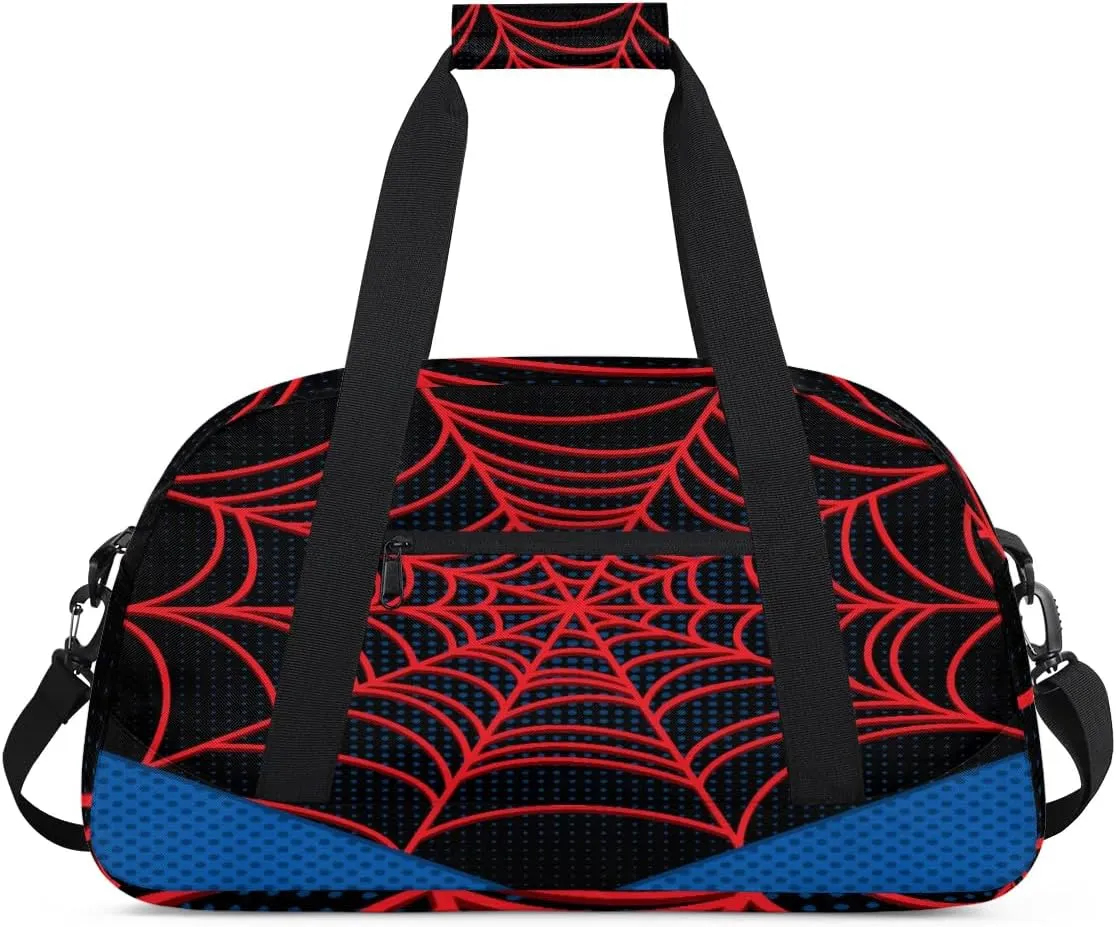 Kids Overnighter Duffel Bags for Boys Girls, Carry-On Size Sports Gym Bag for School Practice or Overnight Travel Weekender Sleepover Workout Tote Bag (Black Spider Web)