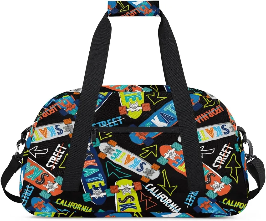 Kids Overnighter Duffel Bags for Boys Girls, Carry-On Size Sports Gym Bag for School Practice or Overnight Travel Weekender Sleepover Workout Tote Bag, Skateboarding Sports