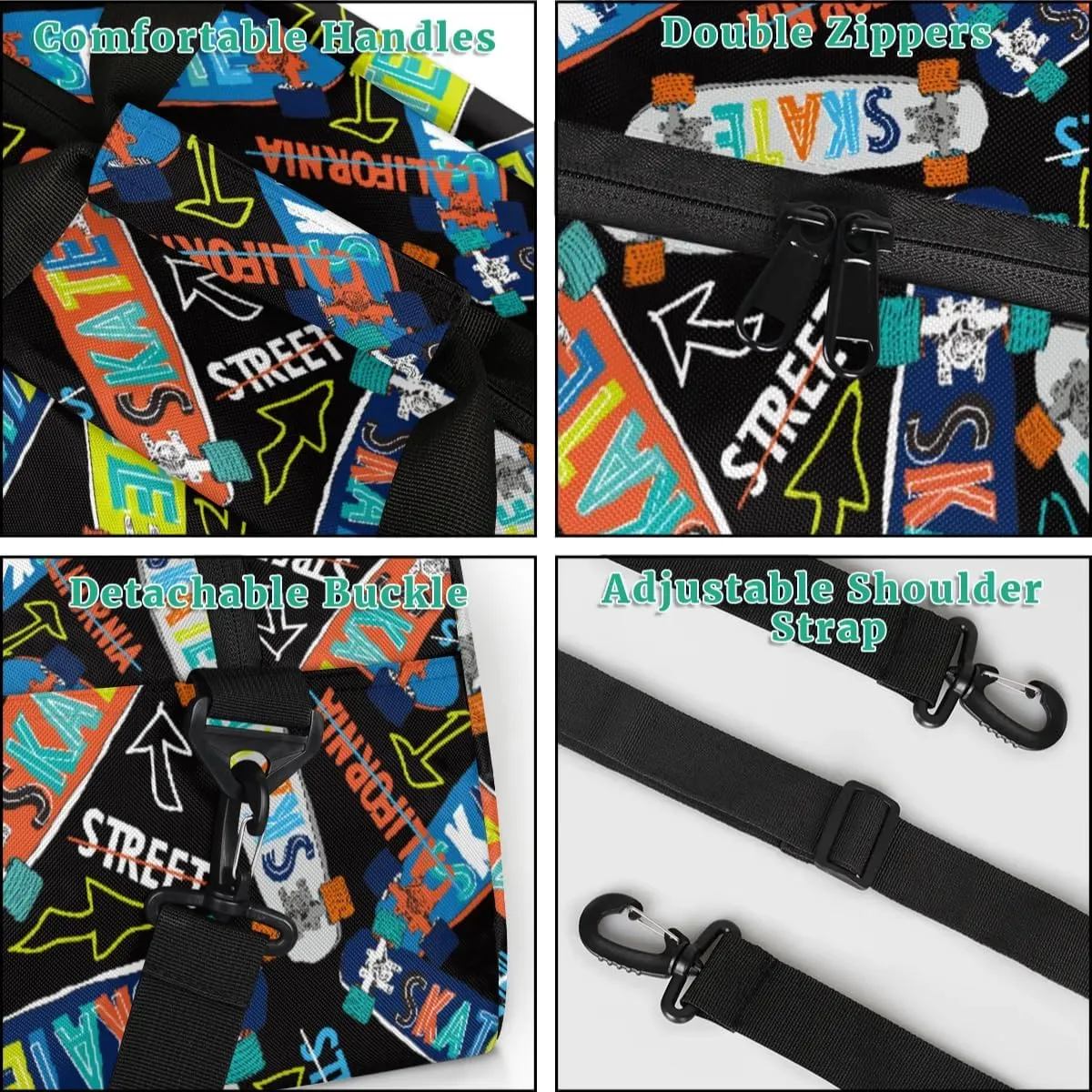 Kids Overnighter Duffel Bags for Boys Girls, Carry-On Size Sports Gym Bag for School Practice or Overnight Travel Weekender Sleepover Workout Tote Bag, Skateboarding Sports