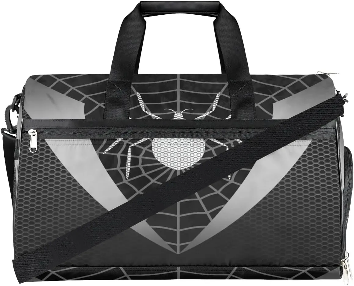 Kids Overnighter Duffel Bags for Boys Teens, Gray Spider Web Carry-On Size Sports Gym Bag with Shoe Compartments for School Practice or Overnight Travel Weekender Sleepover Tote Bag