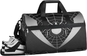 Kids Overnighter Duffel Bags for Boys Teens, Gray Spider Web Carry-On Size Sports Gym Bag with Shoe Compartments for School Practice or Overnight Travel Weekender Sleepover Tote Bag