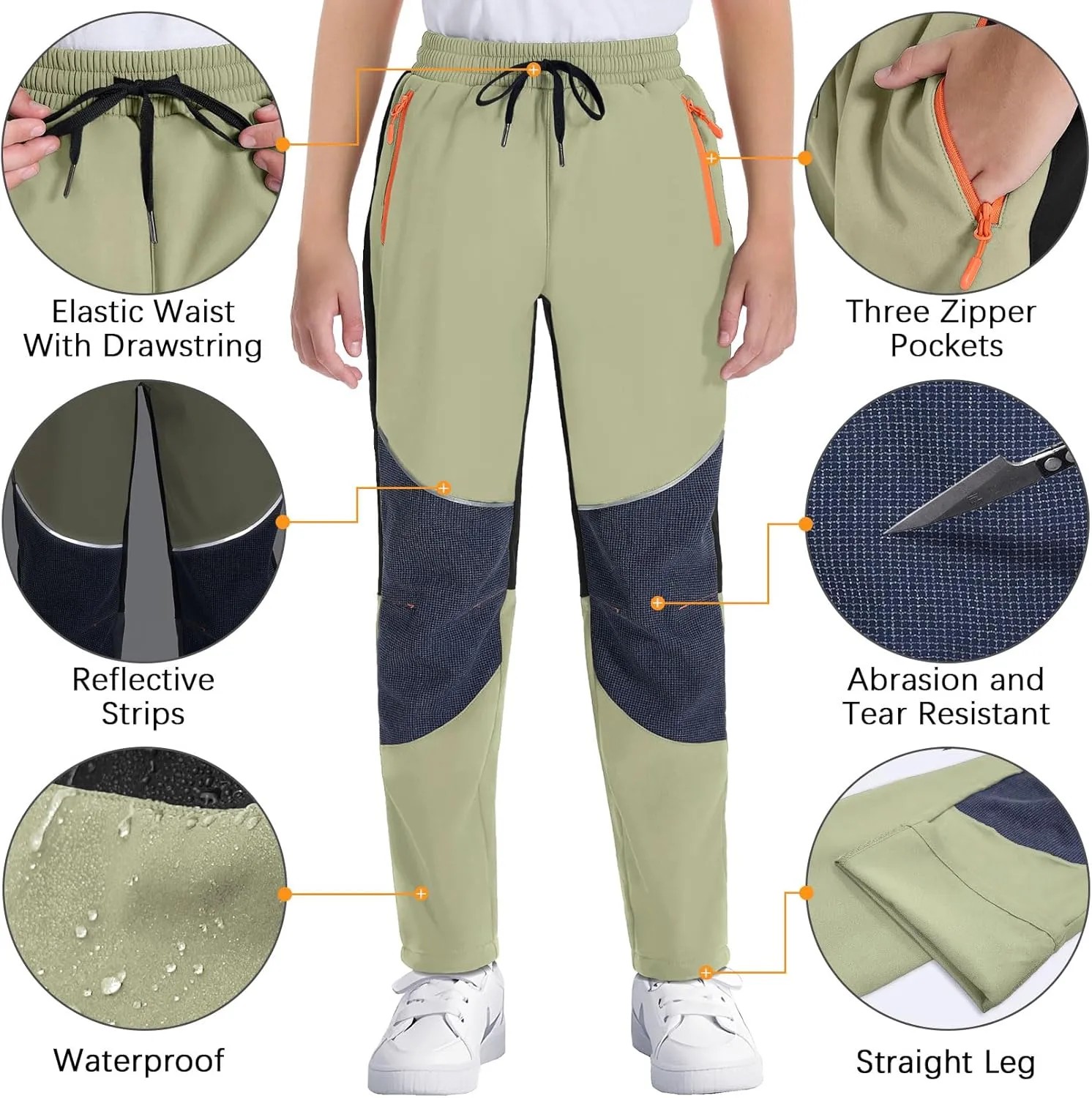 Kids Pants Quick Dry Hiking Outdoor Lightweight Uniform Pants for Boys Girls Joggers with 3 Zipper Pockets