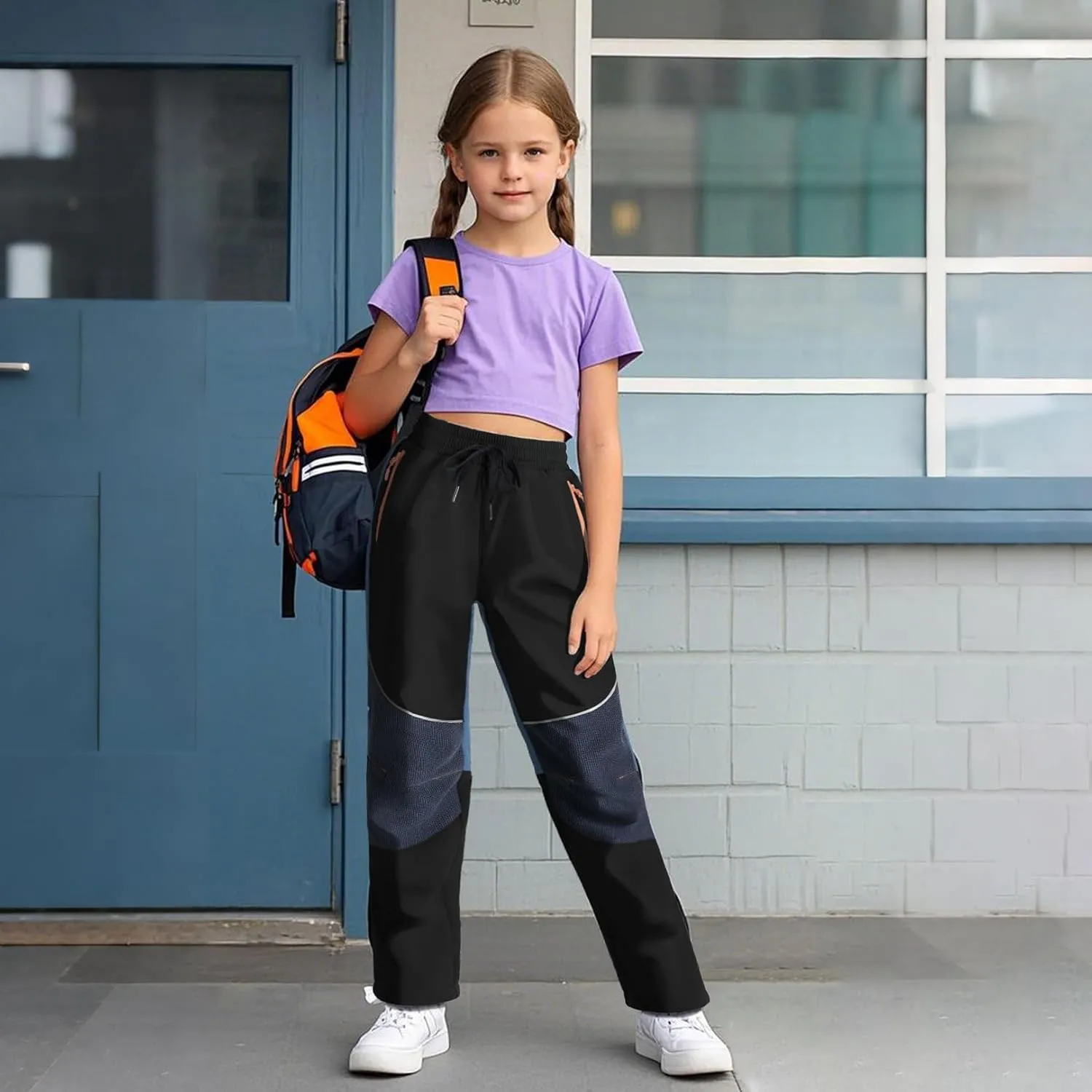 Kids Pants Quick Dry Hiking Outdoor Lightweight Uniform Pants for Boys Girls Joggers with 3 Zipper Pockets