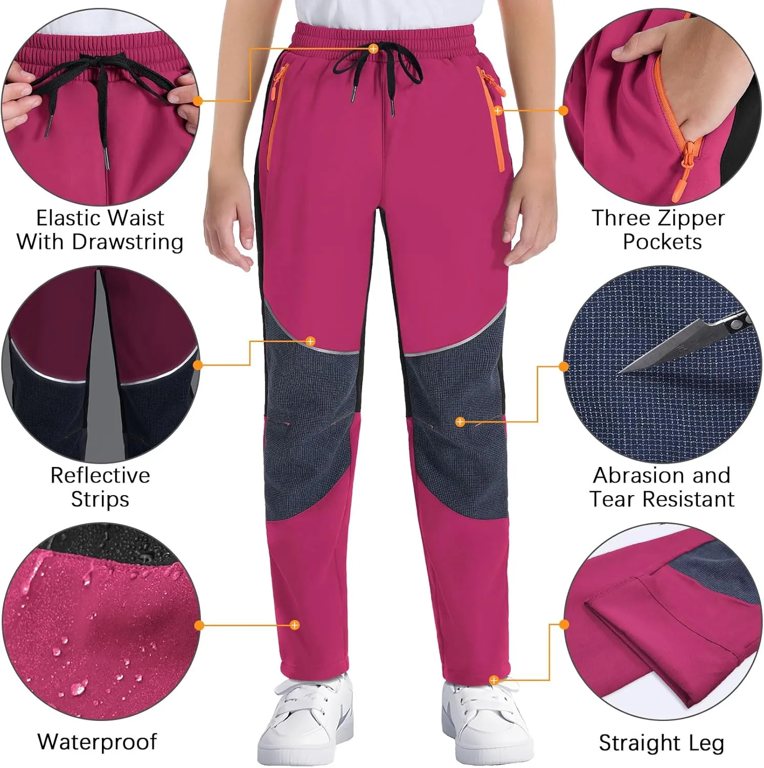 Kids Pants Quick Dry Hiking Outdoor Lightweight Uniform Pants for Boys Girls Joggers with 3 Zipper Pockets