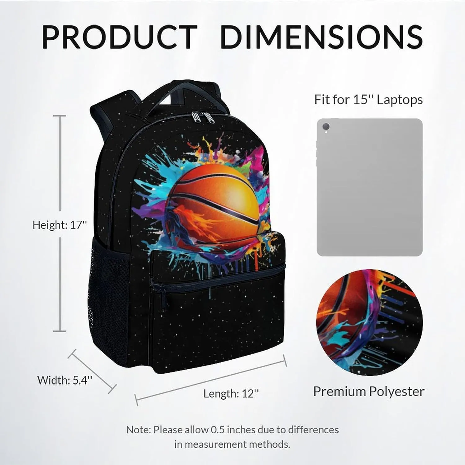 Kids School Backpack for Boys Girls, Basketball Backpack for School Elementary, 17 Inch Sport Backpack with Adjustable Straps, Durable, Lightweight, Large Capacity