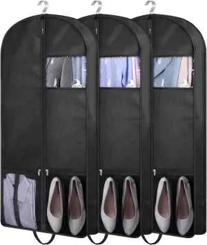 KIMBORA 43" Suit Bags for Closet Storage and Travel, Gusseted Mesh Hanging Garment Bags for Men Suit Cover With Handles for Clothes, Coats, Jackets, Shirts（3 Packs，Black）