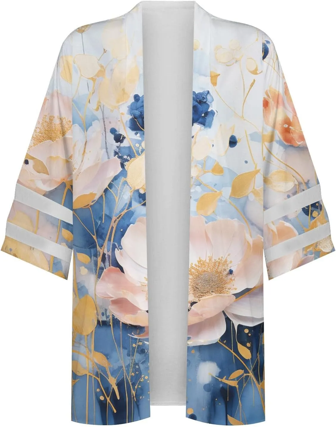 Kimono Cardigans for Women Summer Bathing Suit Lace Cardigans Boho Striped 3/4 Length Open Front Cover Ups 2025 Blouse