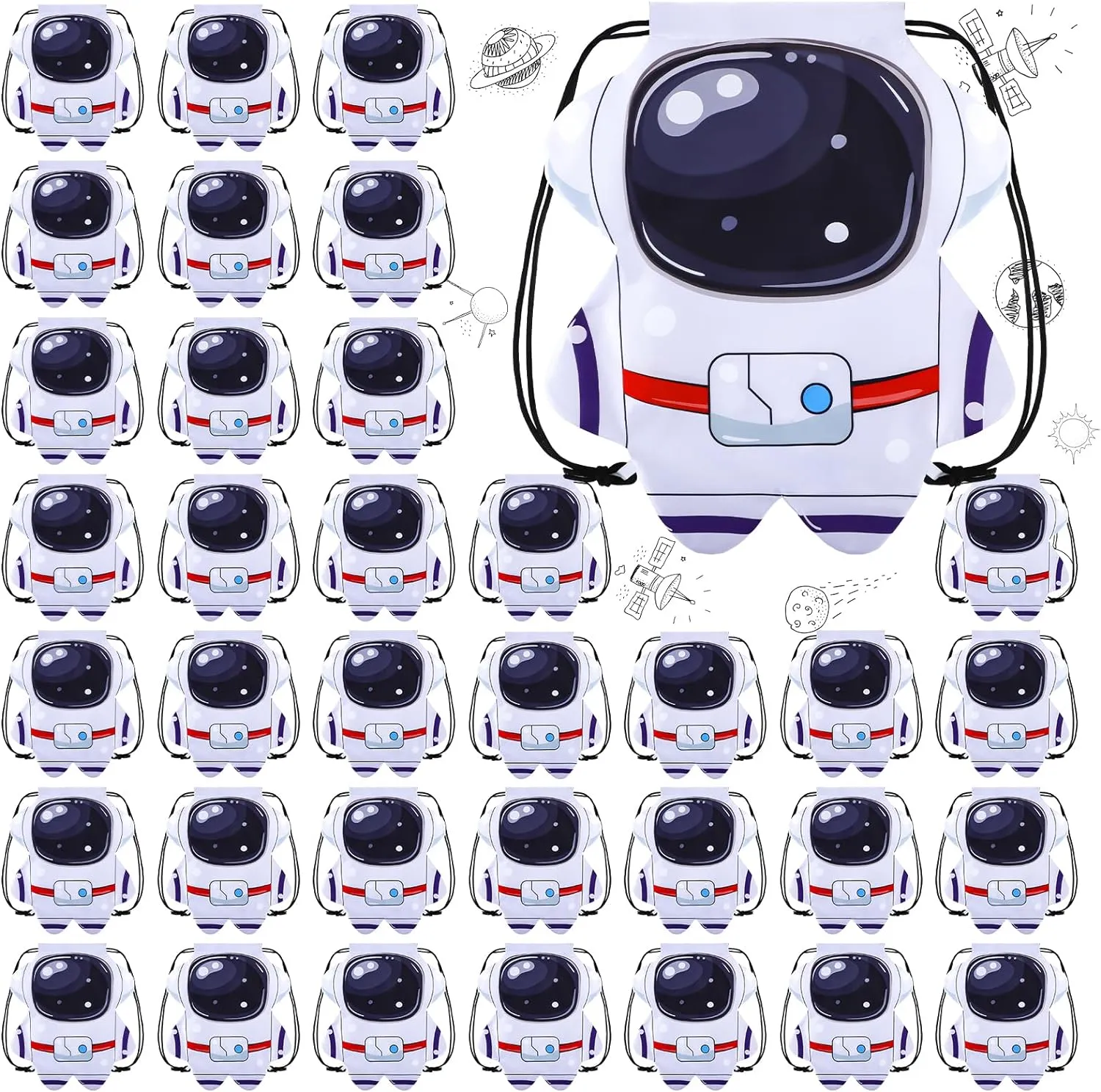Kingdder 12 Pcs Outer Space Party Favors Astronaut Drawstring Bags Space Themed Astronaut Goodie Bags Gift Backpack for Kids