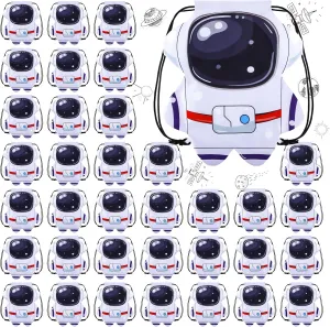 Kingdder 12 Pcs Outer Space Party Favors Astronaut Drawstring Bags Space Themed Astronaut Goodie Bags Gift Backpack for Kids