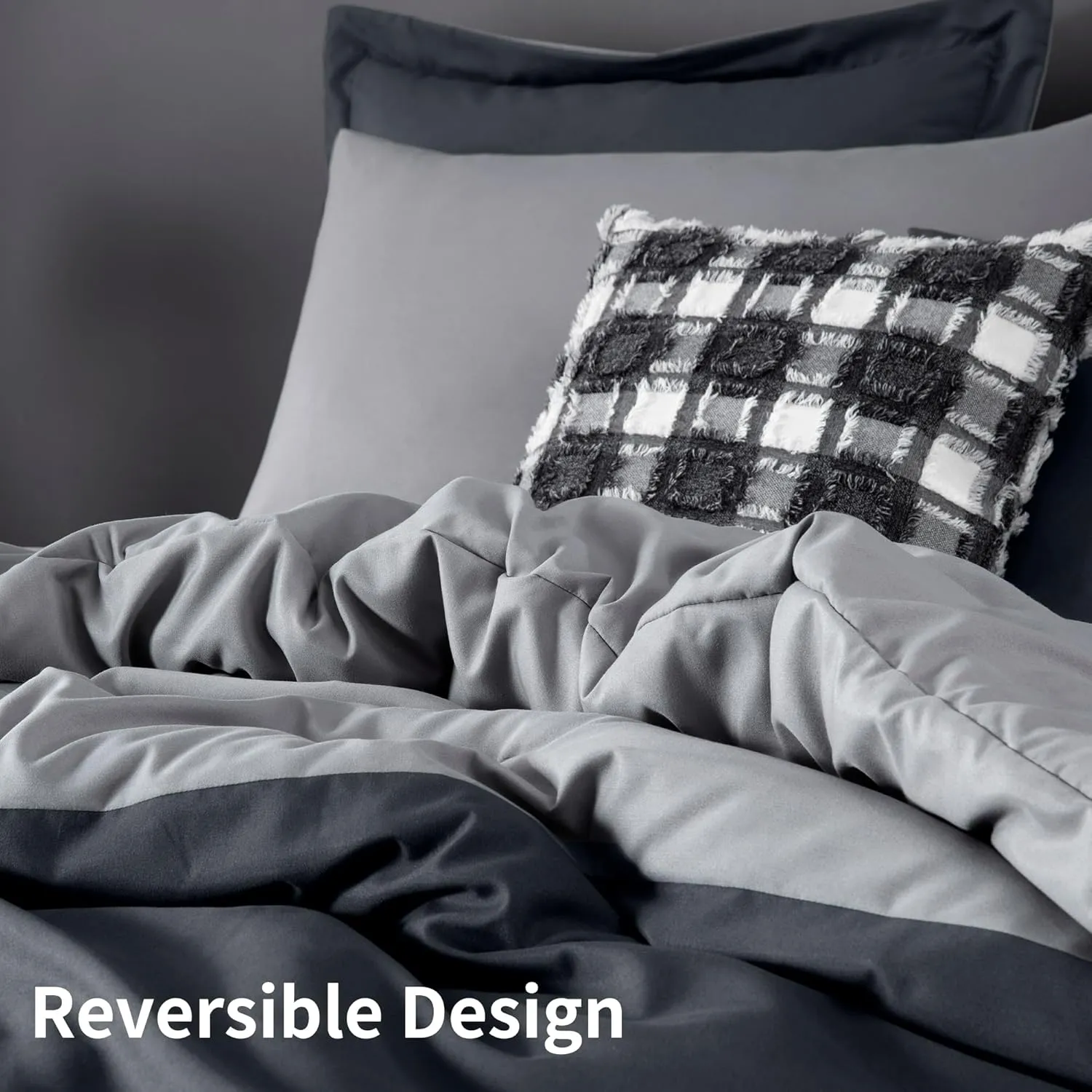 Kingsley Trend 5-Piece Twin Comforter Set - Twin Sized Bed-in-a-Bag, Two Tone Reversible Grey Twin Bedding Sets with Comforter, Flat & Fitted Sheets, Pillow Shams & Cases, All Season, Machine Washable