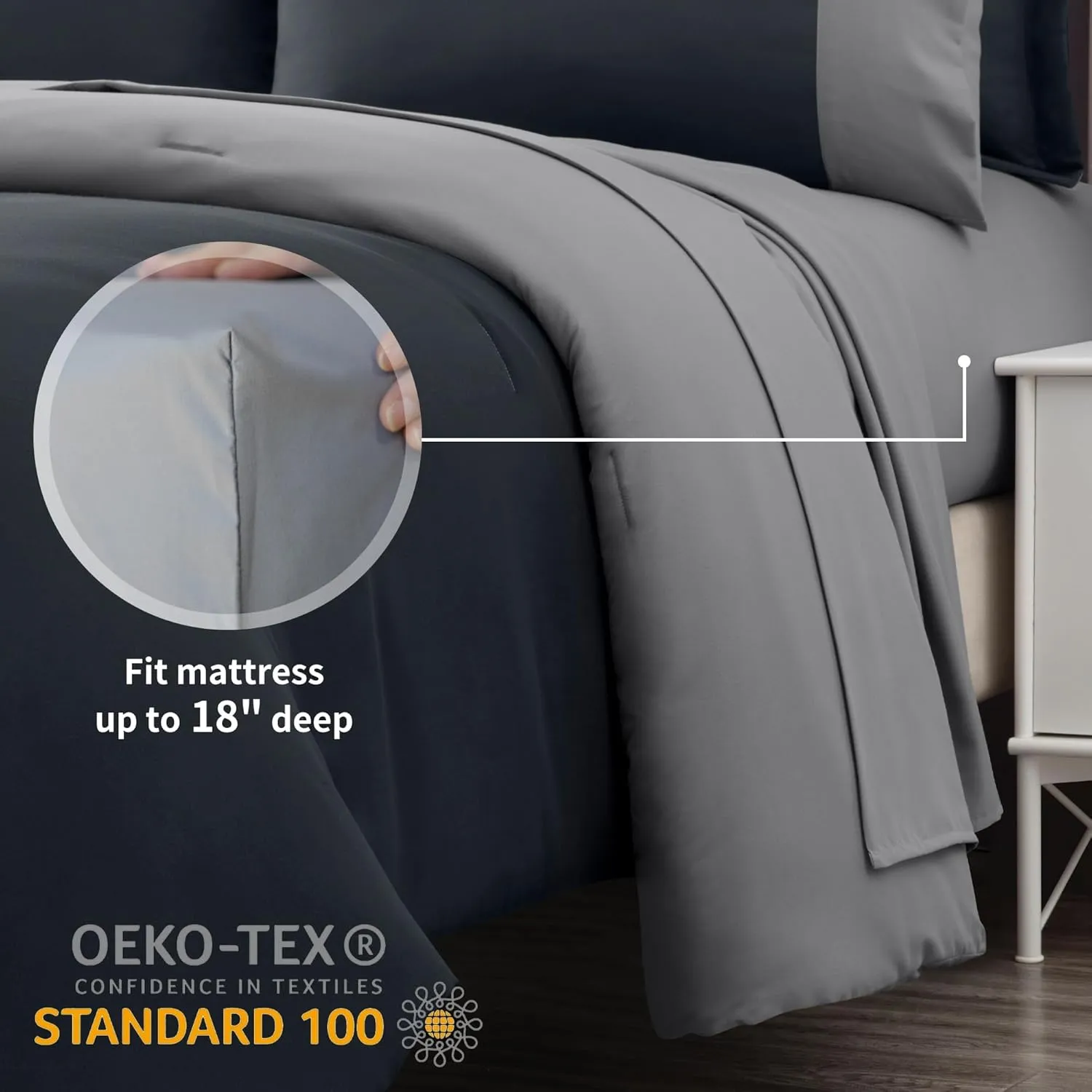 Kingsley Trend 5-Piece Twin Comforter Set - Twin Sized Bed-in-a-Bag, Two Tone Reversible Grey Twin Bedding Sets with Comforter, Flat & Fitted Sheets, Pillow Shams & Cases, All Season, Machine Washable