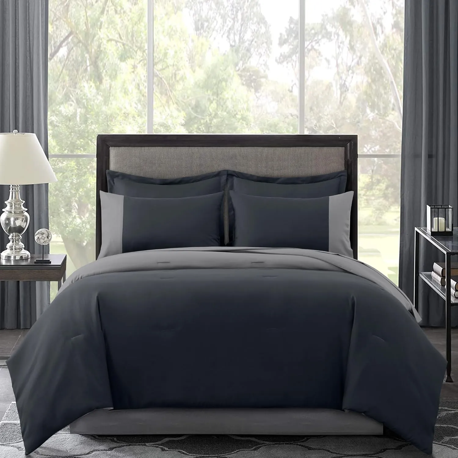 Kingsley Trend 5-Piece Twin Comforter Set - Twin Sized Bed-in-a-Bag, Two Tone Reversible Grey Twin Bedding Sets with Comforter, Flat & Fitted Sheets, Pillow Shams & Cases, All Season, Machine Washable