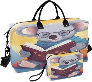 Koala Read Blue Sports Gym Bag for Women Men Travel Duffel Bag Weekend Overnight Carry on Bag with Toiletry Bag Training Handbag for Yoga Workout Swimming Hospital Plane