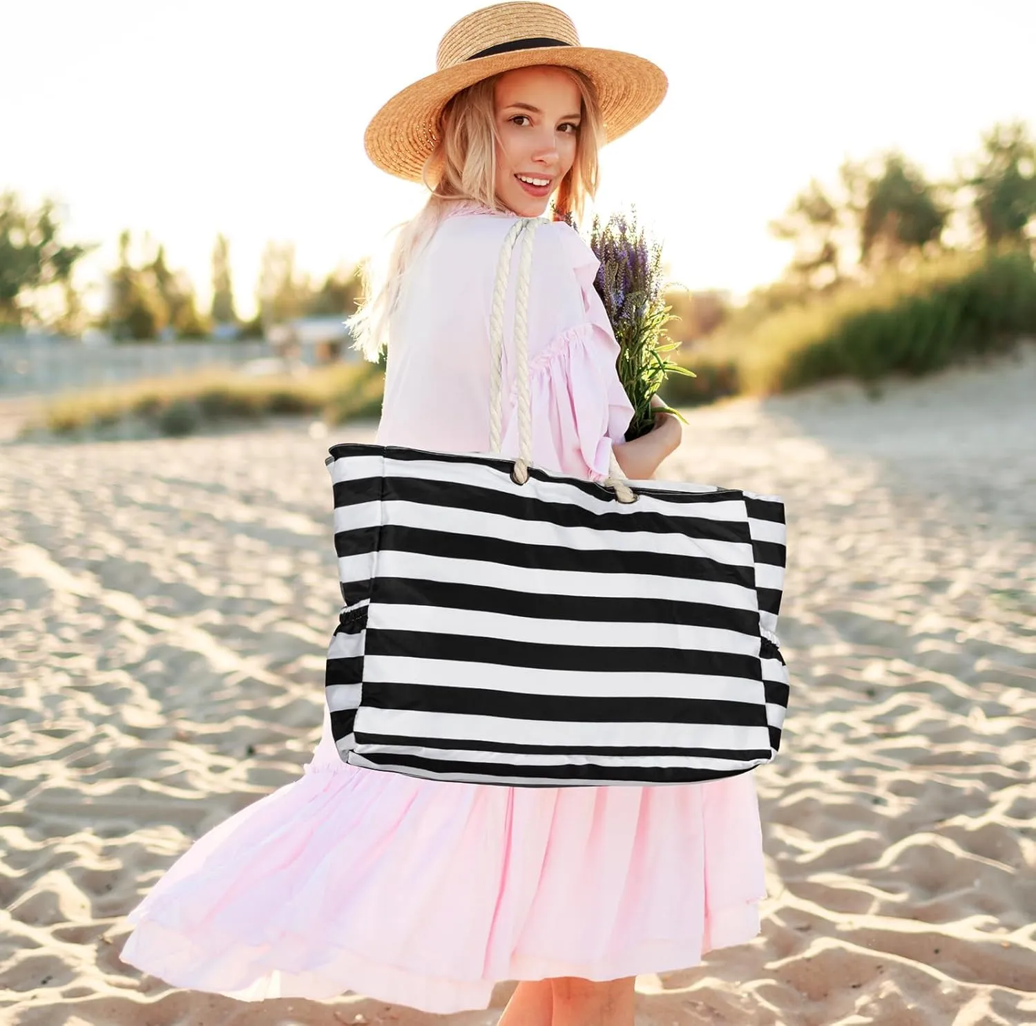 KUAK Beach Bag, Large Beach Bags for Women Waterproof Sandproof Beach Tote Bag with Zipper and Pockets for Pool Family