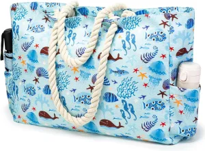 KUAK Beach Bag, Large Beach Bags for Women Waterproof Sandproof Beach Tote Bag with Zipper and Pockets for Pool Family
