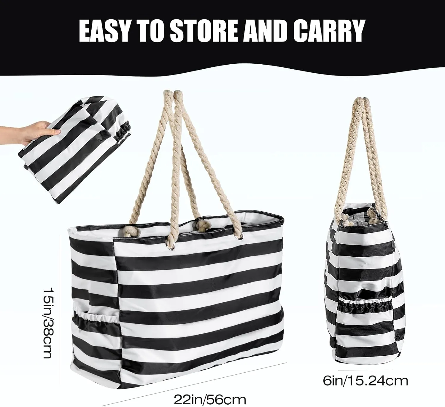 KUAK Beach Bag, Large Beach Bags for Women Waterproof Sandproof Beach Tote Bag with Zipper and Pockets for Pool Family