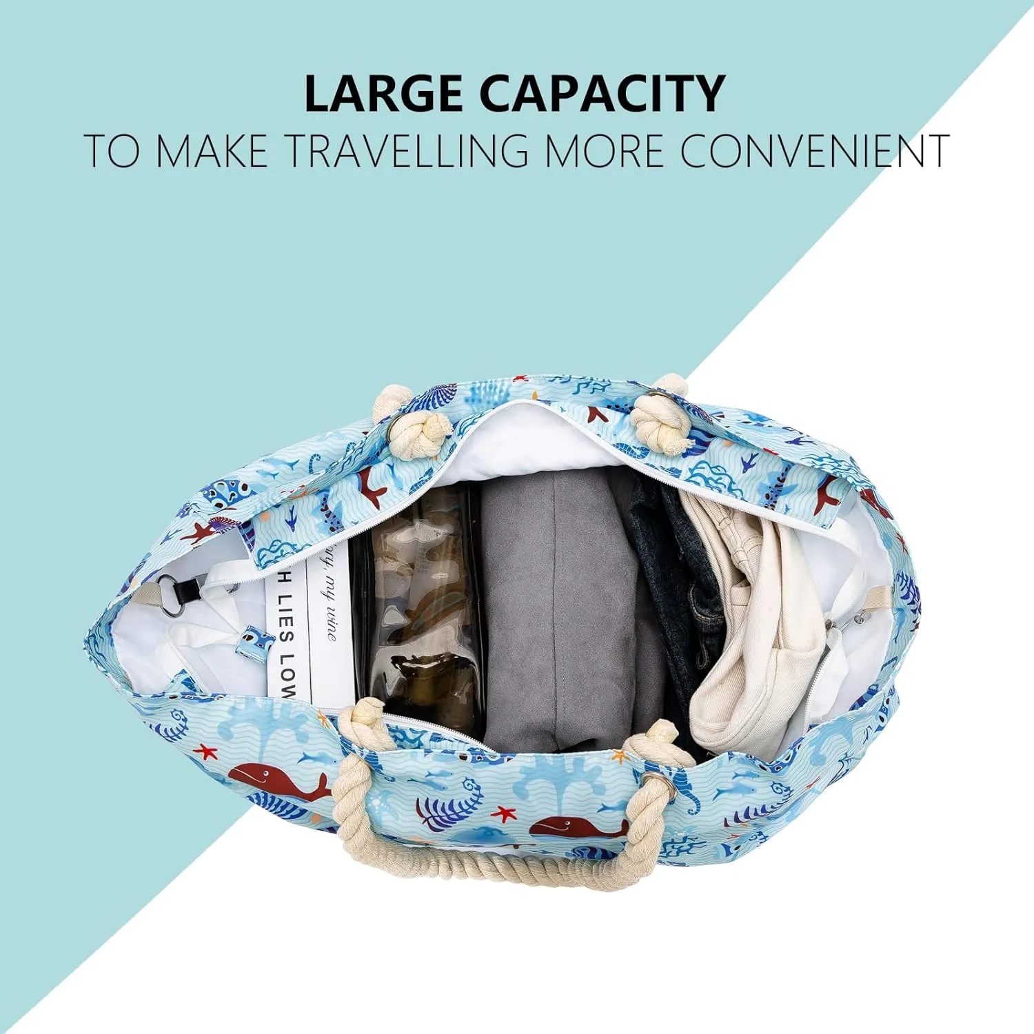 KUAK Beach Bag, Large Beach Bags for Women Waterproof Sandproof Beach Tote Bag with Zipper and Pockets for Pool Family