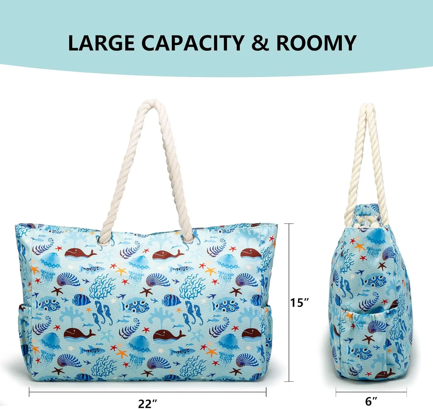 KUAK Beach Bag, Large Beach Bags for Women Waterproof Sandproof Beach Tote Bag with Zipper and Pockets for Pool Family