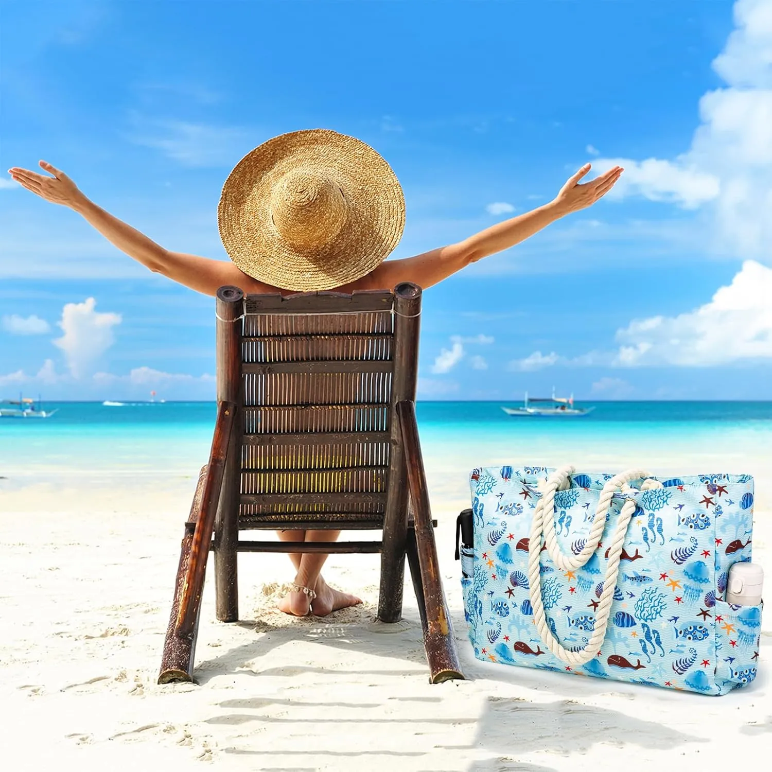 KUAK Beach Bag, Large Beach Bags for Women Waterproof Sandproof Beach Tote Bag with Zipper and Pockets for Pool Family