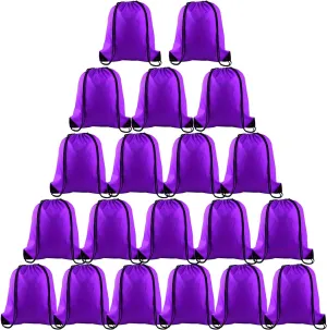 KUUQA 20Pcs Drawstring Backpack Bag Bulk Purple Drawstring Bags String Backpack Sport Gym Sack Bags Foldable Storage Bag for Women Men Shopping Gym Travel Sports