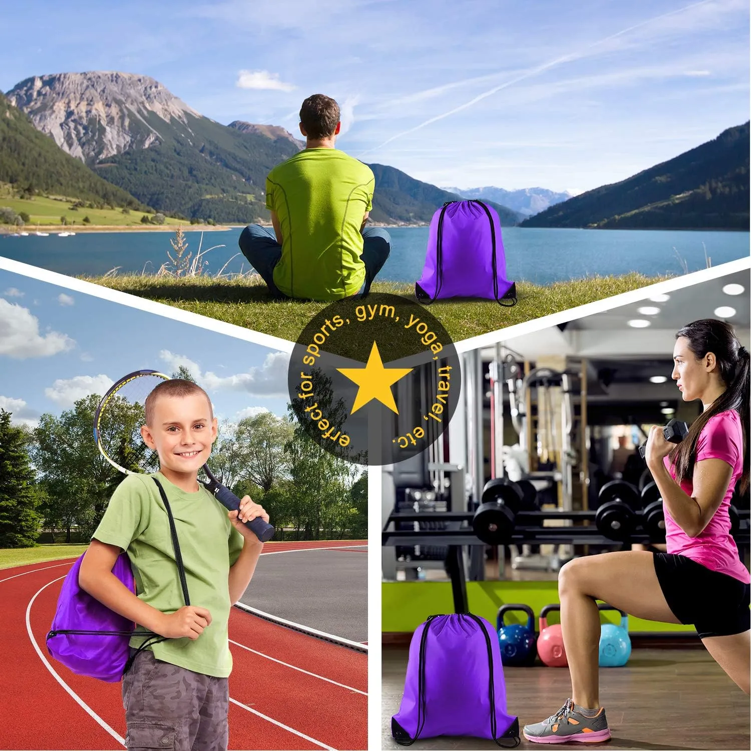 KUUQA 20Pcs Drawstring Backpack Bag Bulk Purple Drawstring Bags String Backpack Sport Gym Sack Bags Foldable Storage Bag for Women Men Shopping Gym Travel Sports