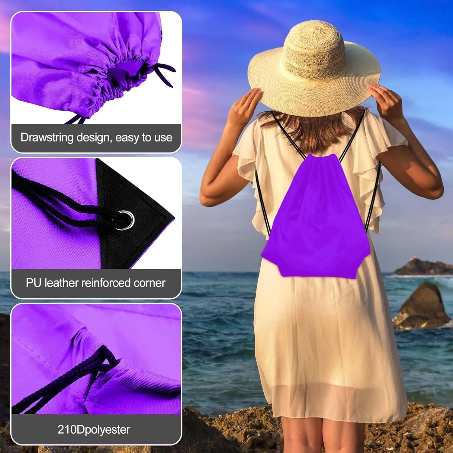 KUUQA 20Pcs Drawstring Backpack Bag Bulk Purple Drawstring Bags String Backpack Sport Gym Sack Bags Foldable Storage Bag for Women Men Shopping Gym Travel Sports