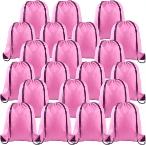 KUUQA 25Pcs Drawstring Backpack Bags Bulk Pink Drawstring Bag Foldable Gym Bag Sport Cinch Sack String Backpack Storage Bags for Women Men Shopping Gym Travel Sports