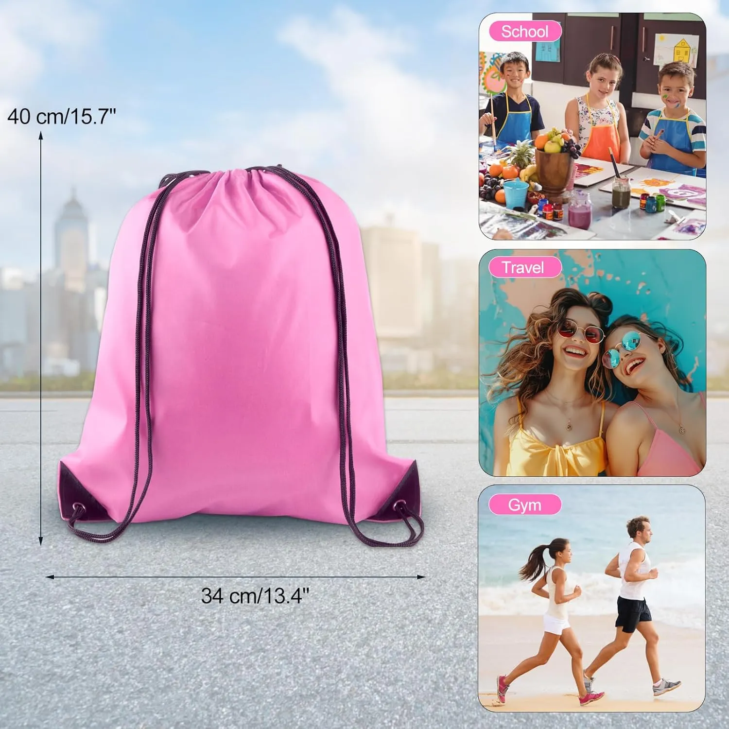 KUUQA 25Pcs Drawstring Backpack Bags Bulk Pink Drawstring Bag Foldable Gym Bag Sport Cinch Sack String Backpack Storage Bags for Women Men Shopping Gym Travel Sports