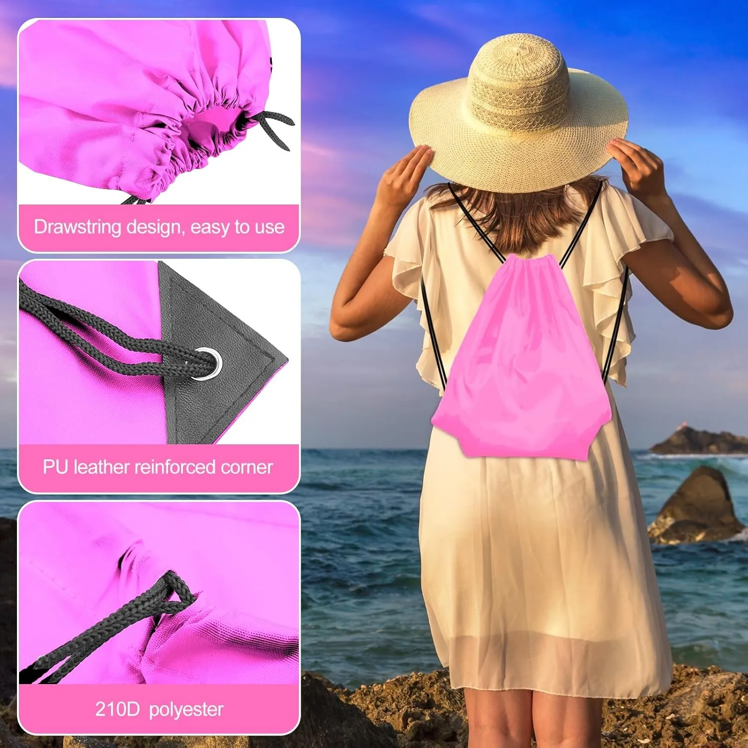 KUUQA 25Pcs Drawstring Backpack Bags Bulk Pink Drawstring Bag Foldable Gym Bag Sport Cinch Sack String Backpack Storage Bags for Women Men Shopping Gym Travel Sports