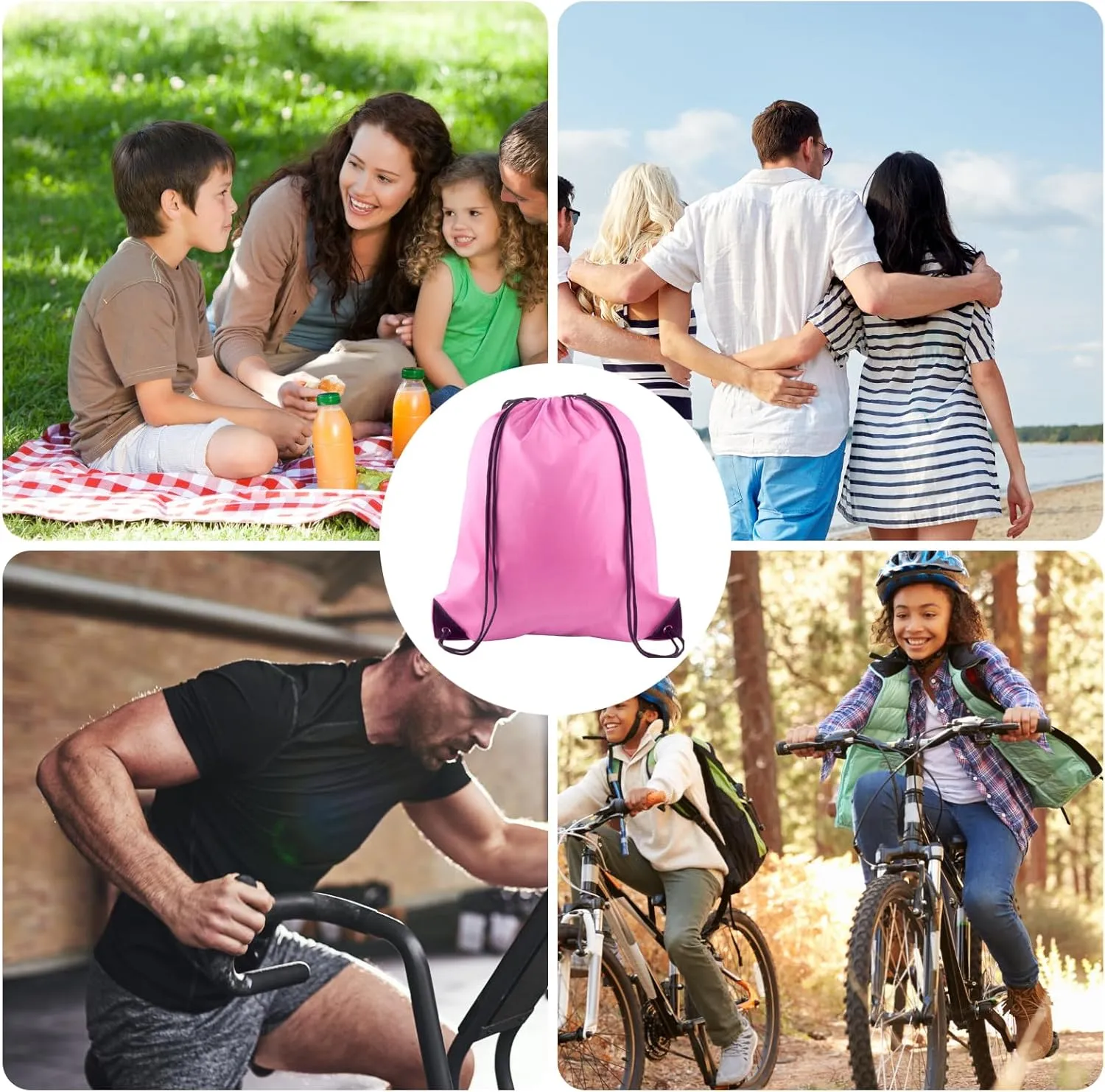 KUUQA 25Pcs Drawstring Backpack Bags Bulk Pink Drawstring Bag Foldable Gym Bag Sport Cinch Sack String Backpack Storage Bags for Women Men Shopping Gym Travel Sports