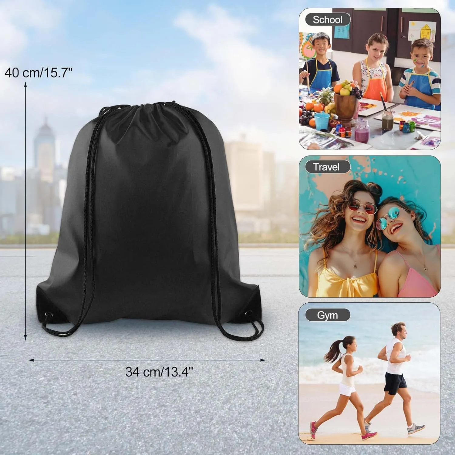 KUUQA 40Pcs Black Drawstring Backpack Bags Sack Drawstring Bags Bulk String Backpack Storage Bags for Sport Gym Traveling