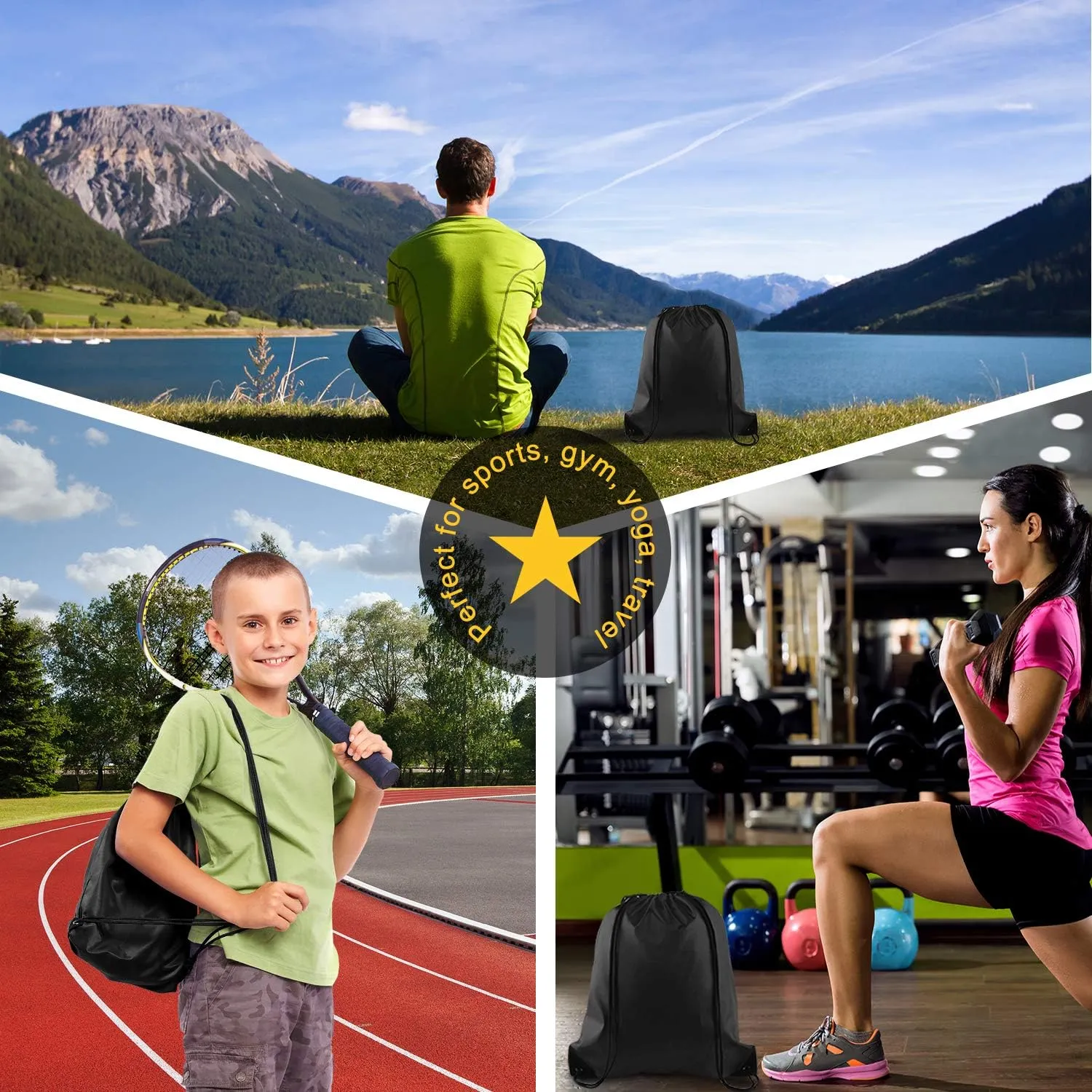 KUUQA 40Pcs Black Drawstring Backpack Bags Sack Drawstring Bags Bulk String Backpack Storage Bags for Sport Gym Traveling