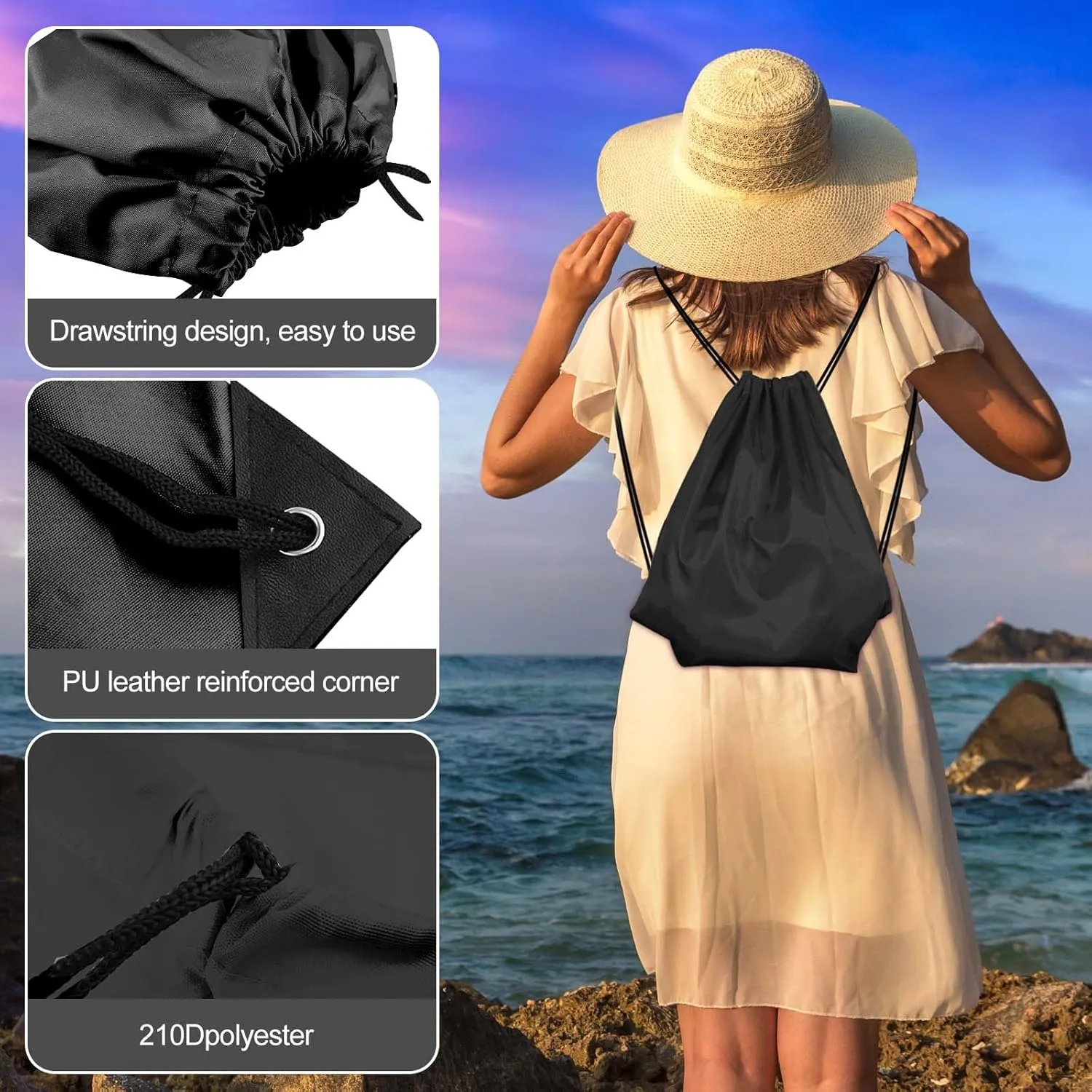 KUUQA 40Pcs Black Drawstring Backpack Bags Sack Drawstring Bags Bulk String Backpack Storage Bags for Sport Gym Traveling