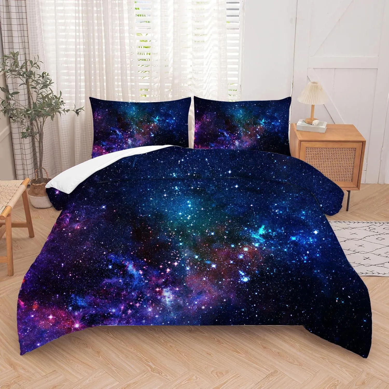 kxry Blue Purple 3D Galaxy Comforter Set Queen Size Outer Space Starry Sky Universe Bedding Sets for Girls Teens Kids 1 Comforter   2 Pillow Cases